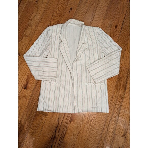 Vintage Carriage Court Pin Stripe White Blue Red Blazer with Shoulder Pads S17 - Picture 1 of 8